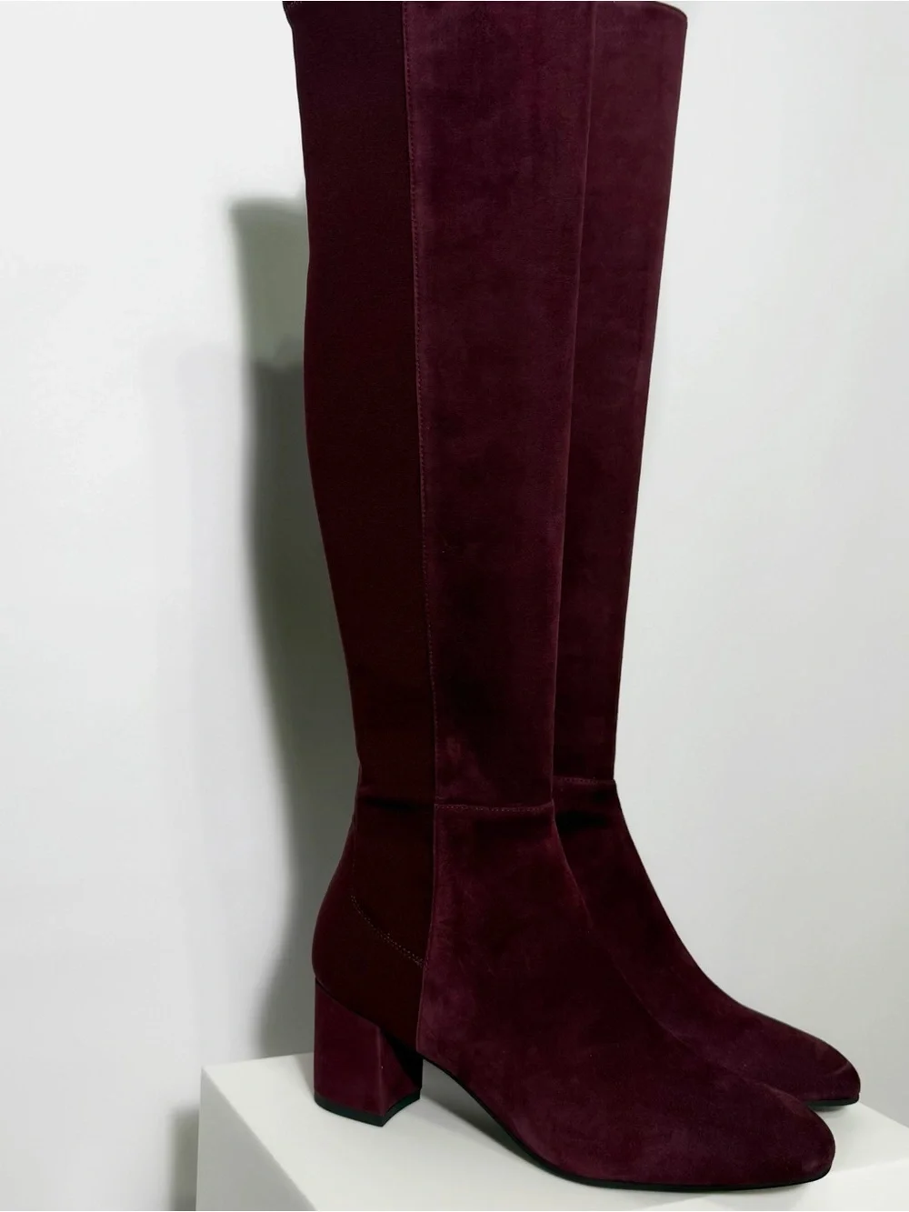 Stuart Weitzman Over-the-Knee Suede Boots in Deep Burgundy | Size 6